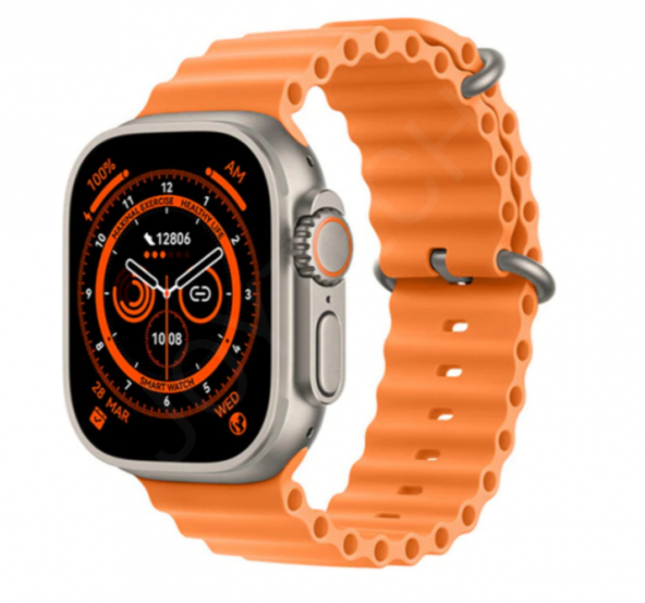 T800 Ultra Smartwatch Kablosuz Şarj IP67 Su Geçirmez  Özelliği 1.99 HD Ekran Turuncu Renk Akıllı Saat - Resim 2