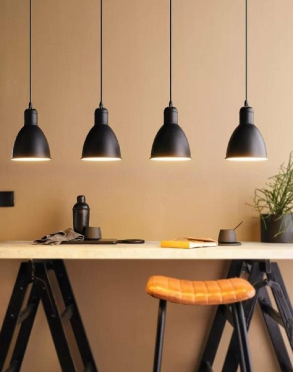 MYLIGHTS DÖRTLÜ MASA ÜSTÜ TEZGAH YADA BAR ÜSTÜ SİYAH METAL SAKIT AVİZE