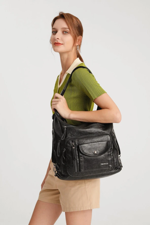 Yıkama Deri Hem Sırt Hem Omuz Kadın Çantası 21-k Barcelona 1580 - Resim 7