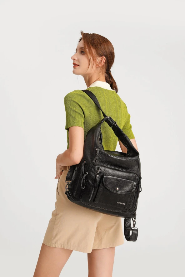 Yıkama Deri Hem Sırt Hem Omuz Kadın Çantası 21-k Barcelona 1580 - Resim 9