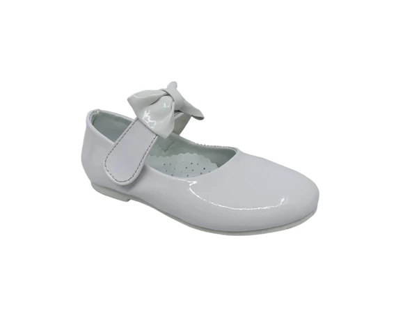 Zerhan 350 Kız Çocuk Beyaz Rugan Fiyonklu Cırtlı Babet - Resim 2