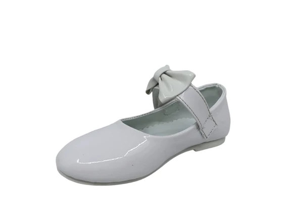 Zerhan 350 Kız Çocuk Beyaz Rugan Fiyonklu Cırtlı Babet - Resim 3