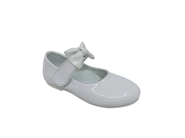 Zerhan 350 Kız Çocuk Beyaz Rugan Fiyonklu Cırtlı Babet - Resim 5