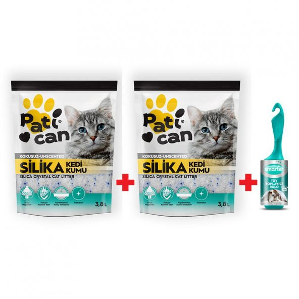 PATİCAN 2 ADET SİLİKA KRİSTAL KEDİ KUMU 3.8LT+SMARTER TÜY TOP.