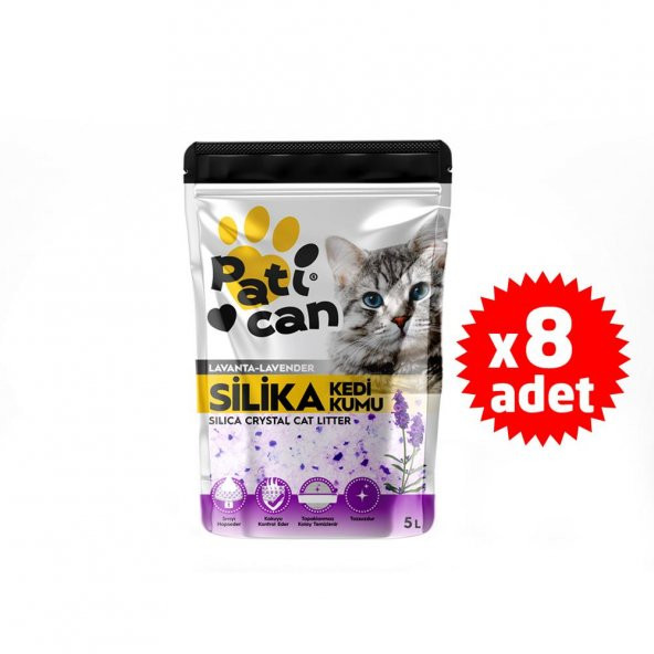 PATİCAN 8 ADET LAVANTA SİLİKA KRİSTAL KEDİ KUM 5LT