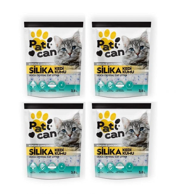 4 ADET PATİCAN SİLİKA KRİSTAL KEDİ KUMU 3.8 LT - 2