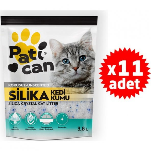 11 Adet Patican Silika Kristal Kedi Kumu 3.8 Lt