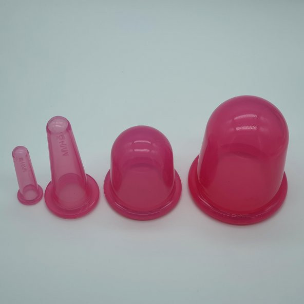 Silikon Selülit ve Yüz  Masaj Kupa Seti 4lü Pembe Renk - Resim 3