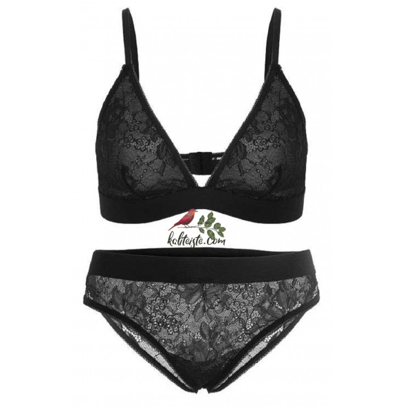 Kadın Dantelli Takım Siyah L-XL - 2