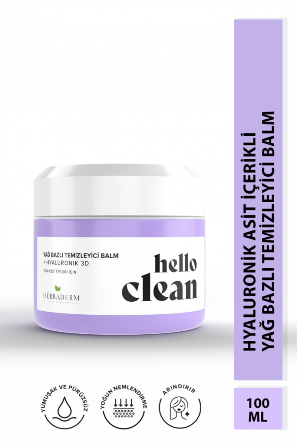 Herbaderm Hello Clean Yoğun Nemlendirici Yağ Bazlı Temizleyici Balm+Hyaluronik 3D 100ml