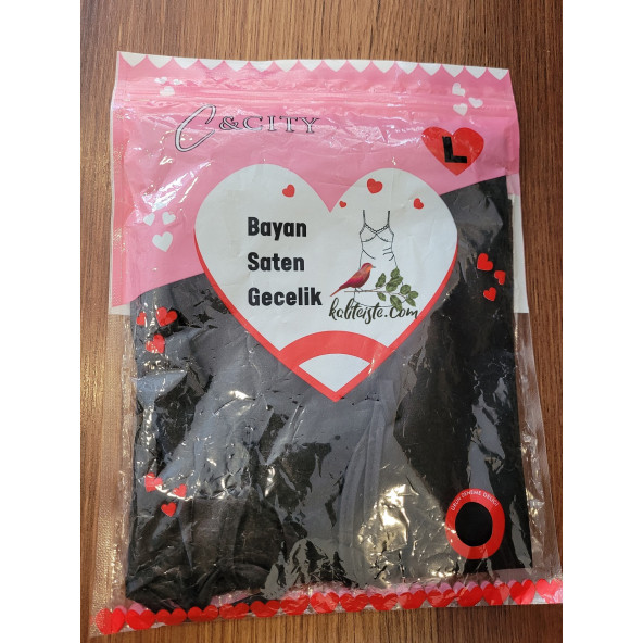 Kadın Saten Gecelik Siyah L Beden - 2