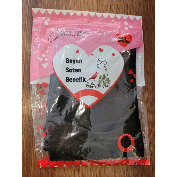 Kadın Saten Gecelik Siyah XL Beden - 2