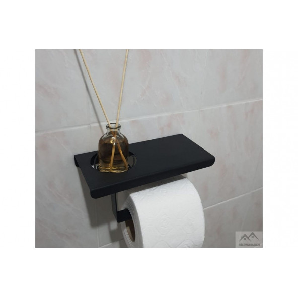 Risingmaber Metal Mat Siyah Telefon Raflı Hediye Kokulu Tuvalet Kağıtlık( Koku Hediyeli) - 2