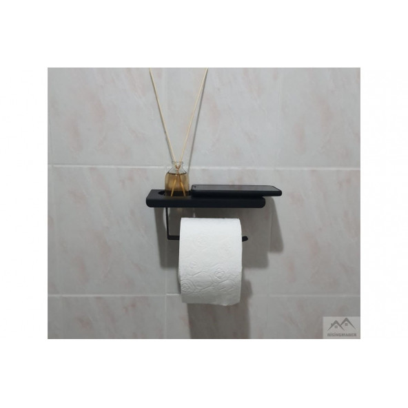 Risingmaber Metal Mat Siyah Telefon Raflı Hediye Kokulu Tuvalet Kağıtlık( Koku Hediyeli) - 3