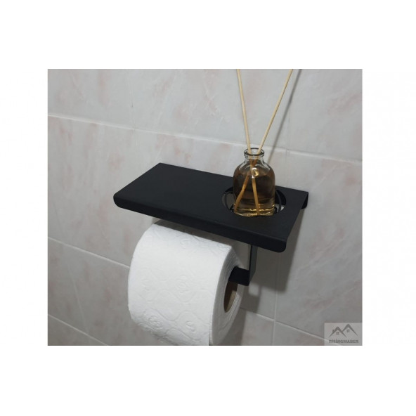 Risingmaber Metal Mat Siyah Telefon Raflı Hediye Kokulu Tuvalet Kağıtlık( Koku Hediyeli) - 6