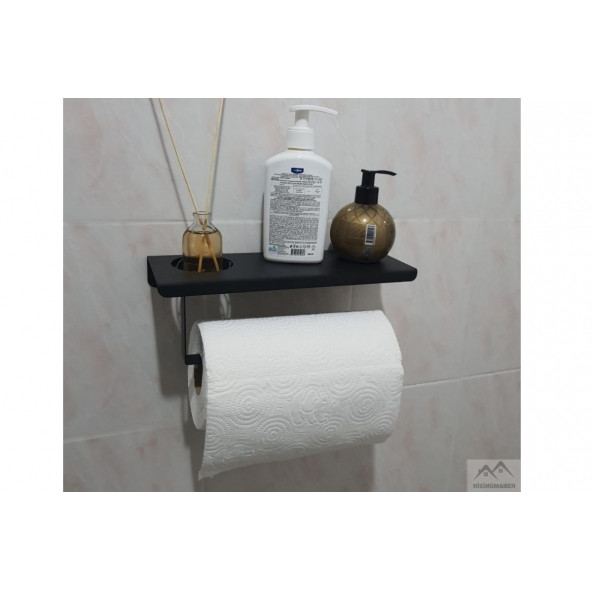 Risingmaber Siyah Metal Havlu Askısı Mutfak Banyo Raflı Havluluk Metal Raflı Havluluk(Koku Hediyeli) - 2