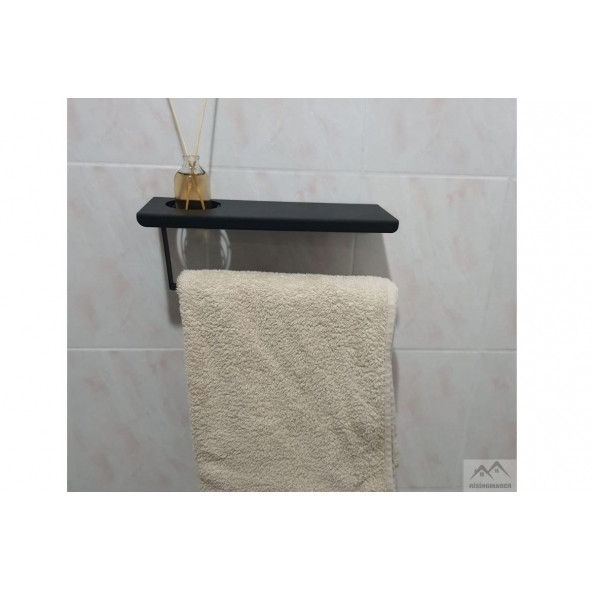 Risingmaber Siyah Metal Havlu Askısı Mutfak Banyo Raflı Havluluk Metal Raflı Havluluk(Koku Hediyeli) - 5