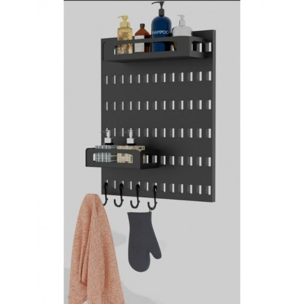 Risingmaber Metal Mat Siyah Asma Aparatlı Banyo Bölmeli Duvar Organizeri Banyo Düzenleyici(Koku Hediyeli) - 2