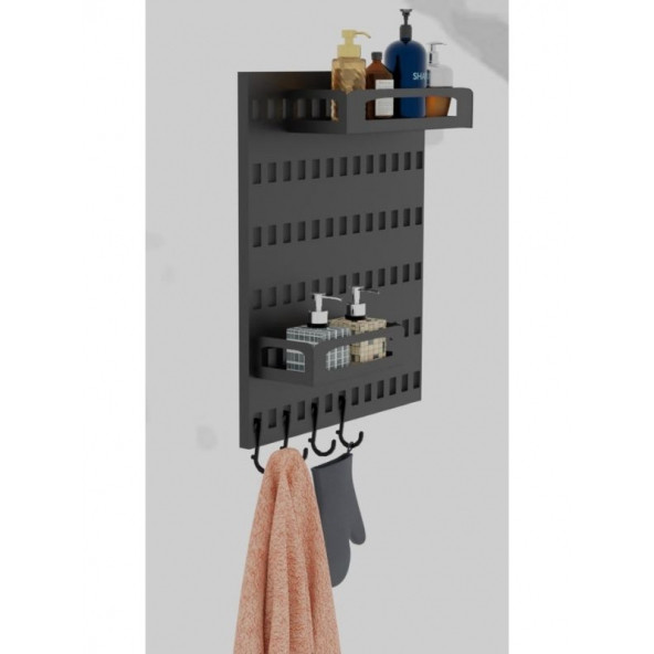 Risingmaber Metal Mat Siyah Asma Aparatlı Banyo Bölmeli Duvar Organizeri Banyo Düzenleyici(Koku Hediyeli) - 4