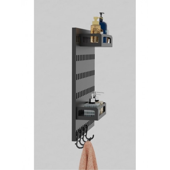 Risingmaber Metal Mat Siyah Asma Aparatlı Banyo Bölmeli Duvar Organizeri Banyo Düzenleyici(Koku Hediyeli) - 5