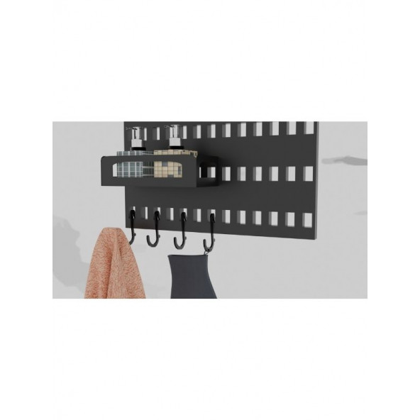 Risingmaber Metal Mat Siyah Asma Aparatlı Banyo Bölmeli Duvar Organizeri Banyo Düzenleyici(Koku Hediyeli) - 6