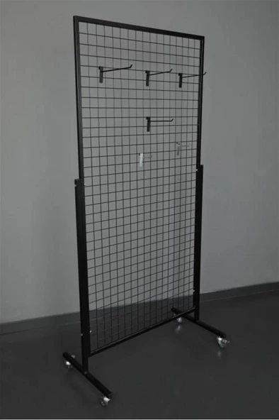 Tekerlekli Sık Telli Tel Raf - Tel Pano Stand, Duvar Askılığı 60x190 cm - 2