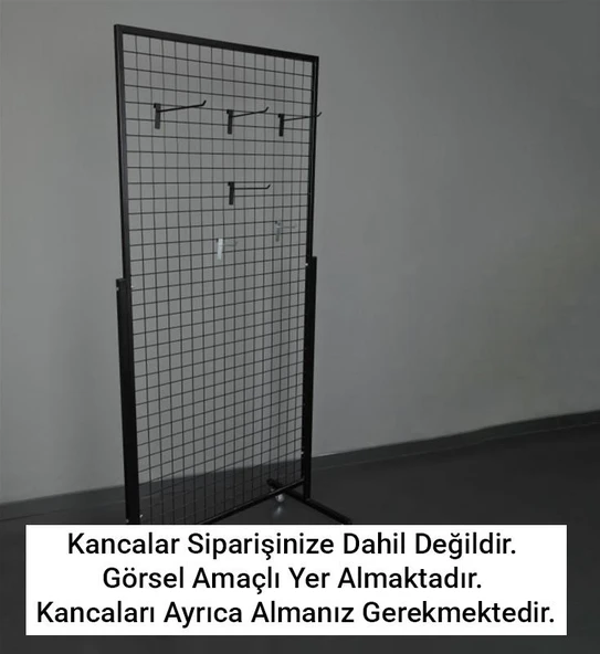 Tekerlekli Sık Telli Tel Raf - Tel Pano Stand, Duvar Askılığı  90x190 cm - 3