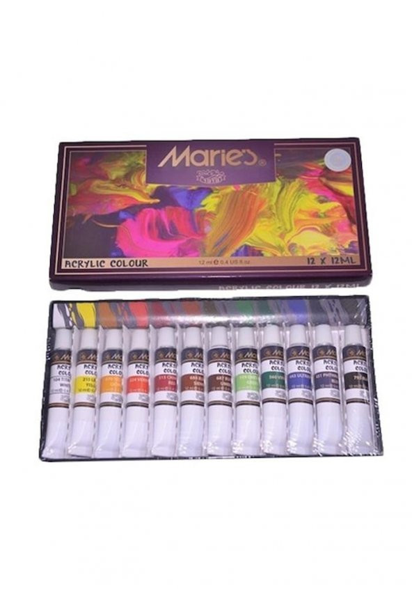 Akrilik Boya Resim Başlangıç Seti Maries 12 Renk Akrilik Boya Şövalye 2 Tuval 50x70 Fırça Spatula Şövale - 6