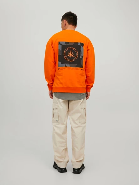 JACK JONES Erkek Yuvarlak Yaka Arkası Baskılı Sweatshirt 12229874 - Resim 6