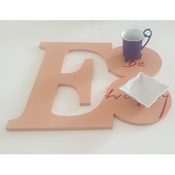 Kişiye Özel E Harfi İki Kişilik Ahşap Kahve Sunumluğu