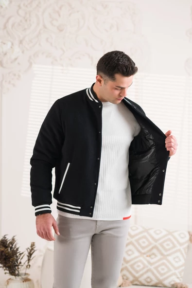 SİR REGULAR FİT KAŞMİR ASTARLI ÇITÇIT KAPAMALI KOLEJ YAKA ERKEK MONT - 5