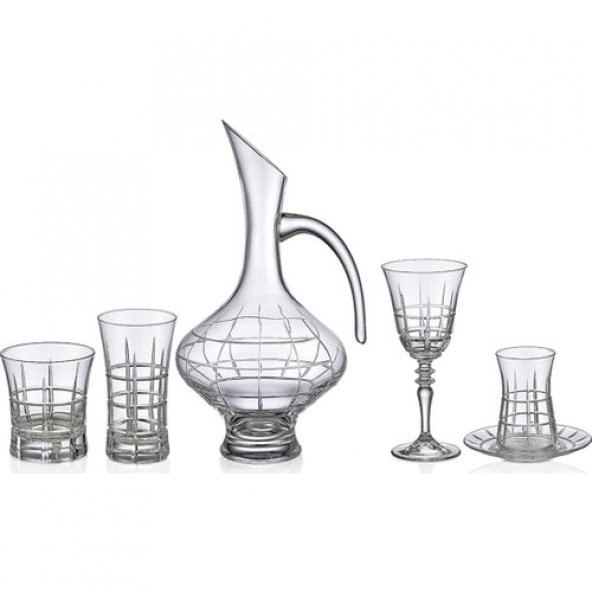 Kcd Carre 31 Parça Cam Sofra Sunum Çeyiz Seti Su Bardak Takımı Kesme El Dekor - Resim 2