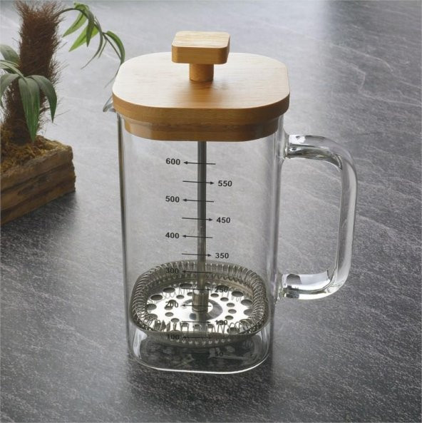 Tohana Bambu Kapaklı Kare French Press 600 ml THN68113