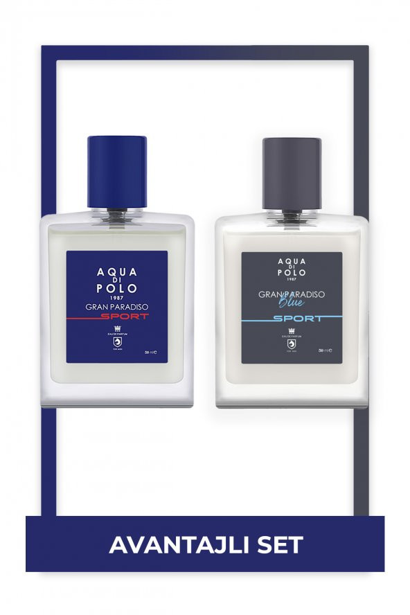 Aqua di Polo 1987 Gran Paradiso Blue Sport 50 ml ve Gran Paradiso Sport 50 Ml 2li Erkek Parfüm Seti