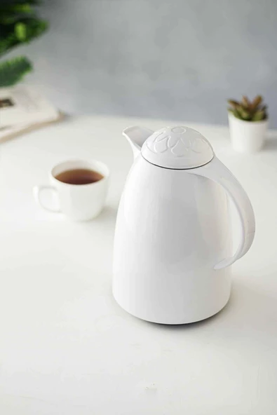 1 LT Isı Yalıtımlı Çay Ve Soğuk Su Termosu Soft Beyaz (12 Saat Sıcak Tutar& İçi Camdır) - 2