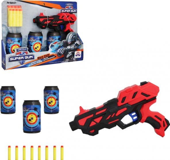 Toys e Toys Super Gun Hedefli Devirme Sünger Atan Oyuncak Tüfek- Kırmızı