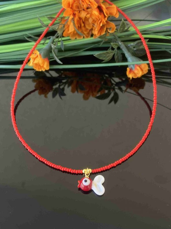 Aksesuar Çarşısı Murano Kırmızı Balık Kolye - Resim 3