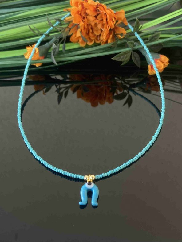 Aksesuar Çarşısı Murano Turkuaz Nal Nazar Boncuk Tasarımlı Kolye ürün görseli