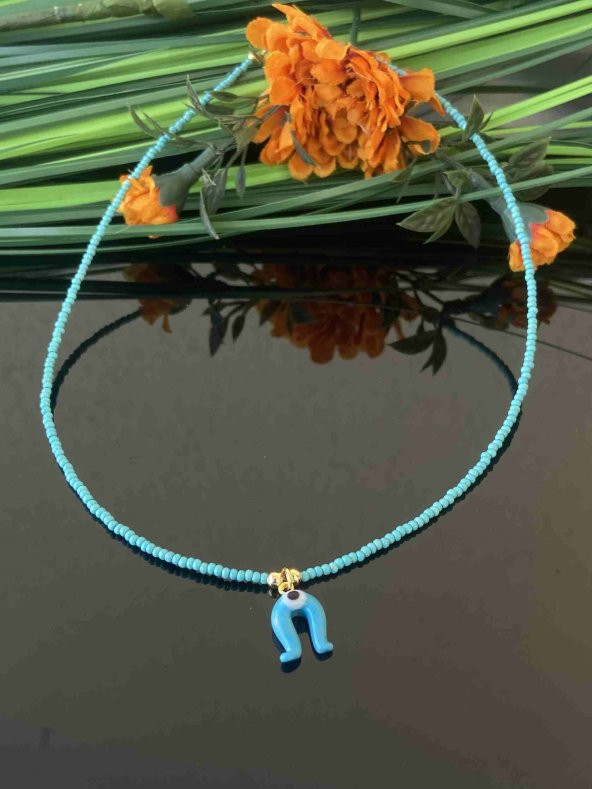 Aksesuar Çarşısı Murano Turkuaz Nal Nazar Boncuk Tasarımlı Kolye - Resim 3