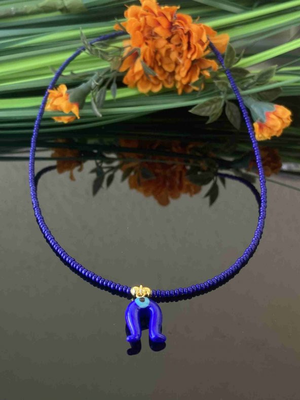 Aksesuar Çarşısı Murano Lacivert Nal Nazar Boncuk Tasarımlı Kolye ürün görseli