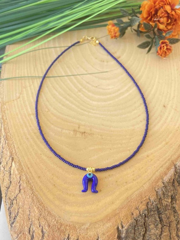 Aksesuar Çarşısı Murano Lacivert Nal Nazar Boncuk Tasarımlı Kolye - Resim 2