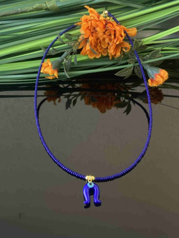 Aksesuar Çarşısı Murano Lacivert Nal Nazar Boncuk Tasarımlı Kolye - Resim 4