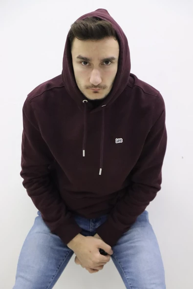 Lee L80YRY74 Erkek Bordo Kapüşonlu Sweat