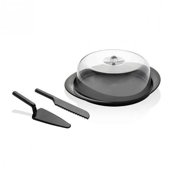 Akrilik Mat Siyah Kek Fanusu ve Servis Seti - 33 x 39 x 14 cm ürün görseli 1