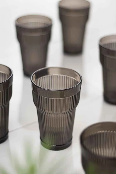 Akrilik Füme Tekli Uzun Bardak & Su Meşrubat Bardağı 400 ml ( Cam Değildir ) - 3