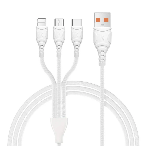 Zuocı Şarj Kablosu Üçlü 5A Fast Charger Iphone Mıcro Type-C 1Mt Beyaz