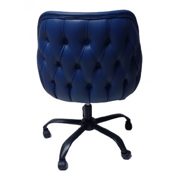 Kapitone Desenli Çalışma Sandalyesi Mavi Renk Suni Deri - 3