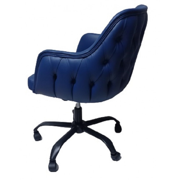 Kapitone Desenli Çalışma Sandalyesi Mavi Renk Suni Deri - 4