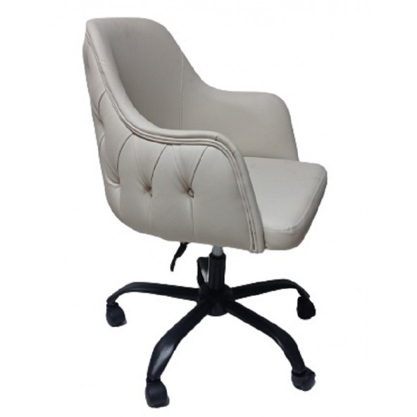 Kapitone Desenli Çalışma Sandalyesi Krem Renk Suni Deri