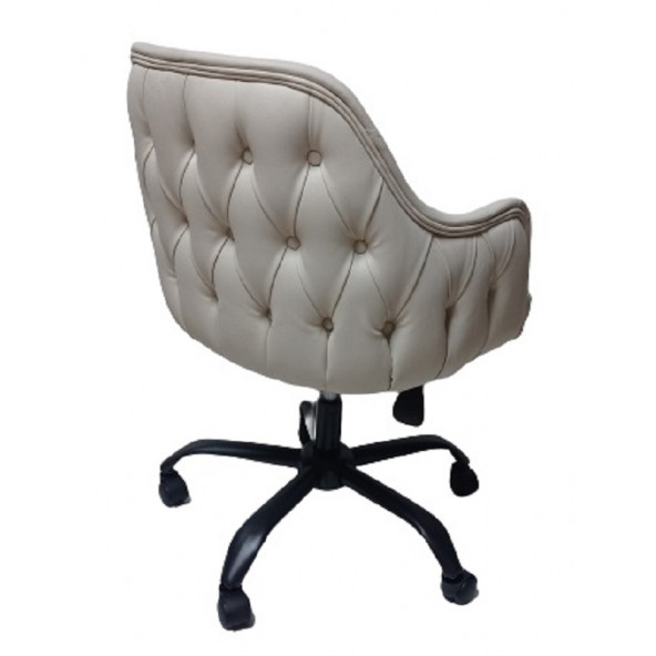 Kapitone Desenli Çalışma Sandalyesi Krem Renk Suni Deri - 2